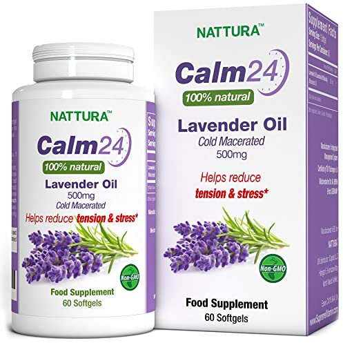Calm Aid Lavender Oil Pills - 500mg -60 Softgels - 100% Natural, Helps Reduce Tension & Stress, Calming Supplement For Body & Mind, Sleep Aid, Anxiety Relief, Cold Macerated, Non-GMO, Certified Kosher