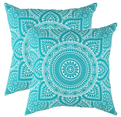 TreeWool - Pack de 2 - Mandala Acento Decorativo Fundas de cojín, 100% algodón - 60 x 60 cm, Turquesa