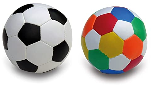alldoro 60305 Softball 2er Set Ø 10 cm, kleine, weiche Schaumstoff-Fußbälle für Kinder ab 0, Schwarz/Weiß & Bunt, Ball für indoor & outdoor, gemischt