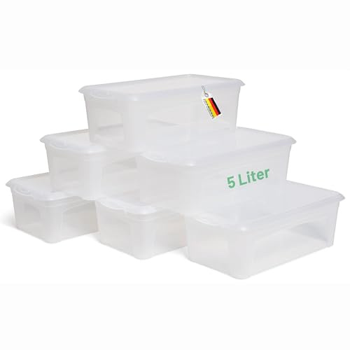 Novaliv 6x Aufbewahrungsboxen mit Deckel 5L transparente Boxen stapelbare Nestbar Storage boxes mit Clipverschluss Kunststoff BPA-frei 34x19x11 cm