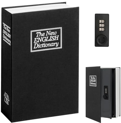 Decaller Book Safe with Combination Lock, Diversion Hidden Secret Metal Lock Box for Home Security, Money & Jewelry, 9.5 x 6.2 x 2.2, Dictionary Black