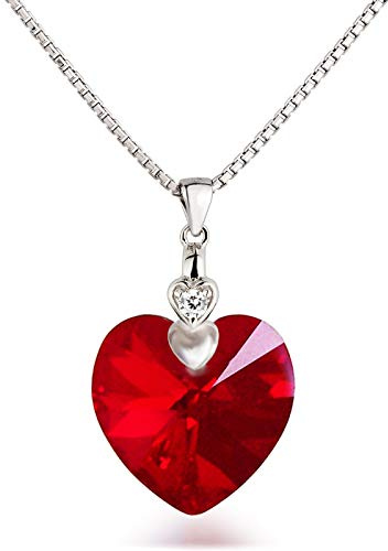 Schöner-SD Damen Kette Herz 925 Silber Marken-Kristall Herzanhänger