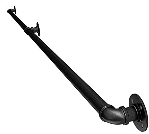 Main Courante pour Escalier Intérieur Extérieur Mur Balustrade de Rampe de Pied Garde-Corps de Support Poignée Rambarde de Sécurité - Kit Complet - Métal Fer Forgé Noir (180cm)