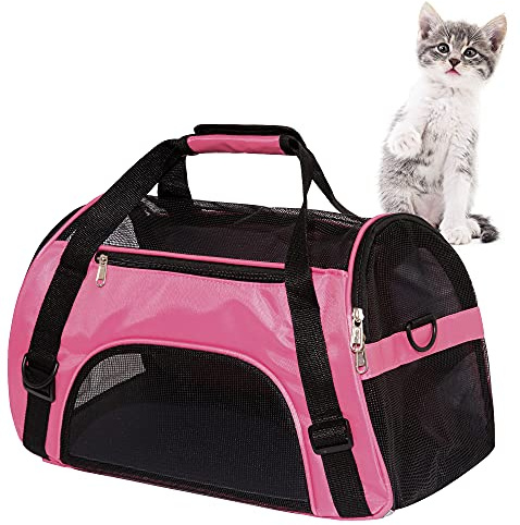 MuchL Trasportino per animali domestici con lati morbidi, per gatti di taglia piccola, media, cani, cuccioli, approvato dalle compagnie aeree, fino a 6,8 kg, per cani e gatti (S, rosa)