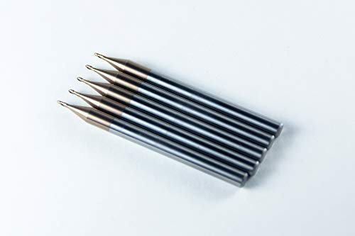 Jarrow Tool Carbide Ball Nose End Mill for CNC Machine Milling Tools, for Alloy Steels/Hardened Metals - 2 Flute - 55HRC TiAlN Coated (5Pcs, 1/32)