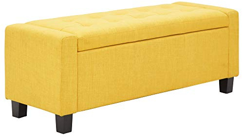 GFW Verona Ottoman Storage Box, Mustard Fabric Upholstered Blanket Box with Button Tufted Lid, Storage Bench with Hidden Storage and Wooden Feet