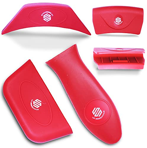 S&S UKessentials Classic Hot Handle Holders - Heat Resistant Pan Handle Covers, Non-Slip (Red, 5 Pcs)