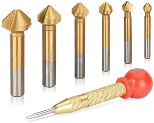 oumuik Svasatore conico a 90°, in metallo, 6 pezzi, con 1 punta centrale in ottone, diametro 6,3-20,5 mm
