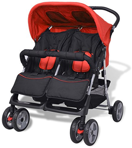 Susany Plegable Silla gemelar para Gemelos y Hermanos Carrito Gemelar Silla de Paseo Cochecito de Bebé Capacidad de Peso Rojo y Negro 93 x 68 x 103 cm