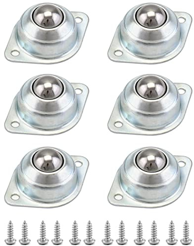 QWORK 6 piezas ruedas pequeñas de acero al carbono para muebles, con 12 tornillos, para transmisión, muebles, sillas de ruedas