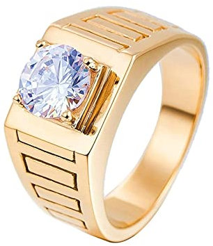 Aotiwe Freundschaftsringe Beste Freundin, Herren Ring Punk Einzelner Quadratischer Ehering aus Zirkon Gold Edelstahl Größe 65 (20.7)