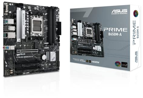 ASUS PRIME B650M-A, Scheda madre AMD Micro-ATX, Ryzen 9000/8000/7000, DDR5, Supporto PCIe 5.0 M.2, Lan 2.5Gb, DP, VGA, HDMI, SATA 6 Gbps, USB 3.2 Gen 2 e Type-C, BIOS FlashBack, Aura Sync, Nera