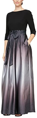 S.L. Fashions Long Satin Mother of The Bride Dress with Pockets, Formal Party Gown And Regular Sizes Vestito per Occasioni Speciali, Nero e Argento Petite, 48 IT Donna