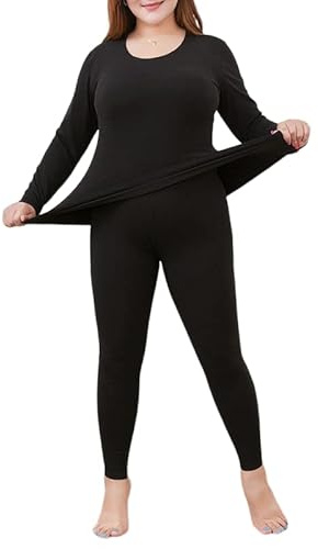 LUBOSE Ensemble de sous-vêtements thermiques pour femme - Doux pour la peau - Sous-vêtements d'hiver taille haute en automne et en hiver (4XL, noir)