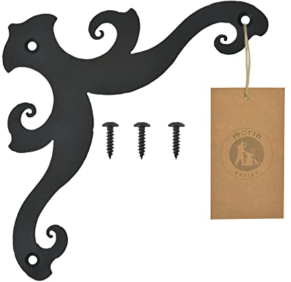 MoriaDesign Rustikal Ecken für Fensterladen -200 x 200 x 2 mm - Schwarz MattPulverbeschichtet Schmiedeeisen - Dekorative Ecke für Gartentore, Holztüren, Holztore und Fensterläden