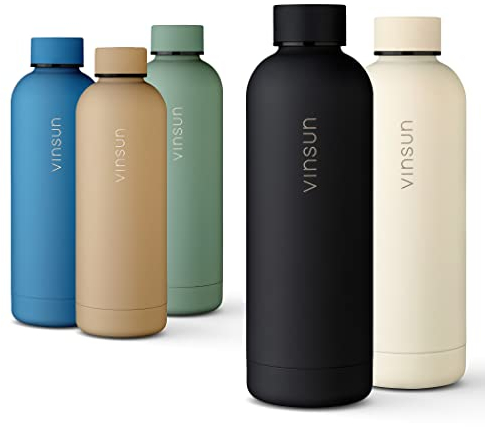 Vinsun Water Bottle Stainless Steel 500ml Anthracite - Leak Proof, BPA Free - Thermo Bottle for School, University, Bike, Office, Gym, Hiking