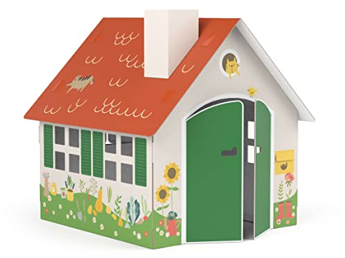 FOLDZILLA Spielhaus XXL 1,2 x 1,15 x 1,13 m aus Pappe Pappspielhaus Karton Haus - Spielhaus Gartenhaus