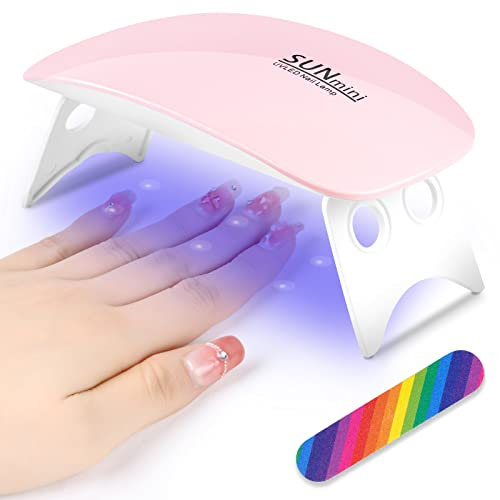 URAQT Mini Gel Nail Lamp, Portable 6W UV LED Gel Nail Dryer with Nail File, Curing Lamp Professional Nail Art Tool Accessory for All Gel Nail Polish, Quick-Drying Manicure Home