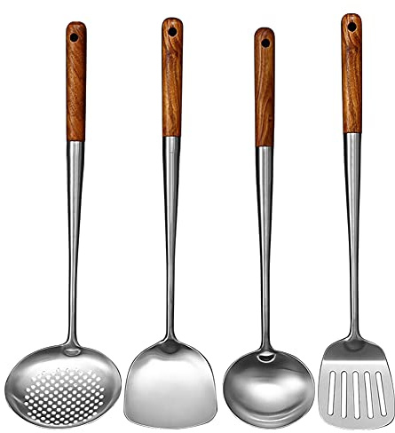 Sefton Langer Rostfreier Wok Spachtel KüChe Schlitz Wender SchöPfen Kelle Kochen Werkzeuge Utensilien Set