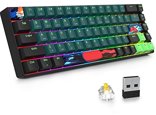SOLIDEE 68 Tasten Mechanische Gaming Tastatur mit Gateron Gelbe Schalter,Bluetooth 5.0/2.4GHz/kabelgebundene 3 Modus Tastatur,65% RGB Hintergrundbeleuchtung,Hot Swappable NKRO(68 Soundwave)