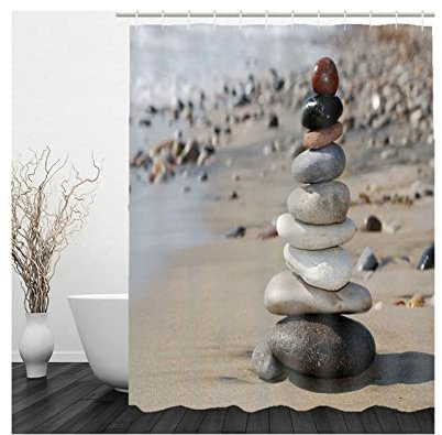 Whoiy Duschvorhang Textil 180X180, Duschrollo Um Die Ecke Polyester Shower Curtains Steinturm Kaffee für Outdoor Hotel