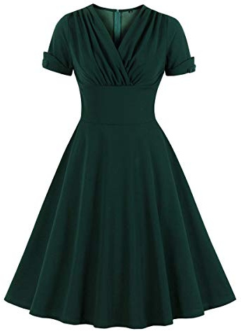 Wellwits Women's Wrap Work Cocktail Vintage Dress | 40s 50s retro,Ruched, Christmas Colors,Stretchy Fabric,Elegant, Office Lady