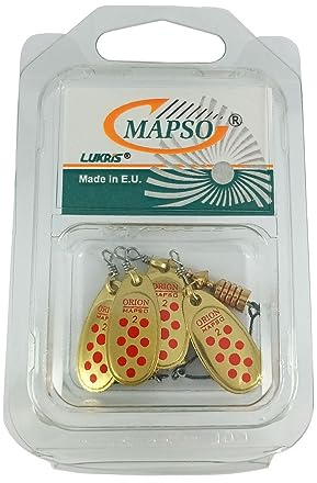MAPSO - Blister 4 cucchiaini da pesca Orione n. 2 argento rosso con amo semplice senza morte, 4,5 gms.