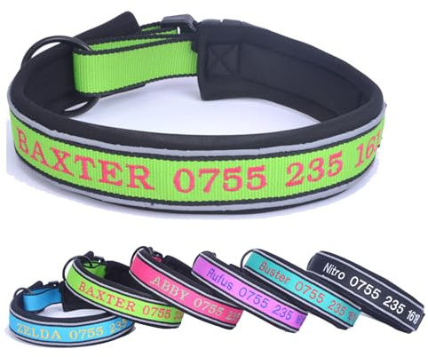Personalisiertes reflektierendes Hundehalsband mit Haustiernamen und Telefonnummer, besticktes Nylon, maßgeschneidertes Halsband für Welpen, kleine, mittelgroße und große Jungen, Mädchen, Hunde