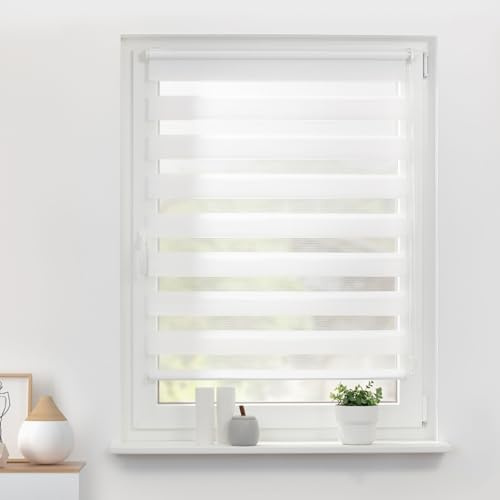ibobu Doppelrollo klemmfix ohne Bohren, Weiß 120x220 Doppelrollo mit Klämmträgern Duo Rollos für Fenster, Fensterrollo lichtdurchlässig & verdunkelnd Wandmontage Sichtschutz