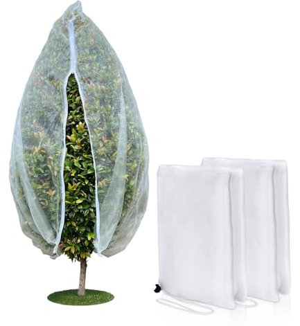 Obstbaum-Netzabdeckung mit Reißverschluss und Kordelzug, 2 Packungen 2,4 x 2,4 m Insektenschutznetz für Gartenschutz, ultrafeines Netz, Gartennetz