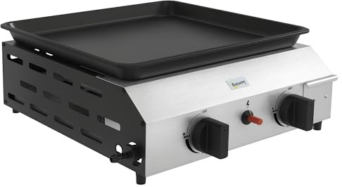 Outsunny - Plancha de gas de acero inoxidable esmaltado, 2 quemadores, 4,8 kW antiadherente, gran superficie de cocción, 40 x 34 cm, transportable