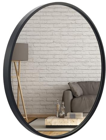 BD ART Wandspiegel Rund Spiegel 70 cm mit Schwarz eleganter Holzrahmen