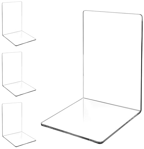 Lot de 4 Serres Livres, Ensemble de Serre Livres, Serre-Livres en Acrylique Transparent avec Autocollants Antidérapants, Cale Livre pour Bureau Salon et Salle D'étude École Librairie et Bibliothèque