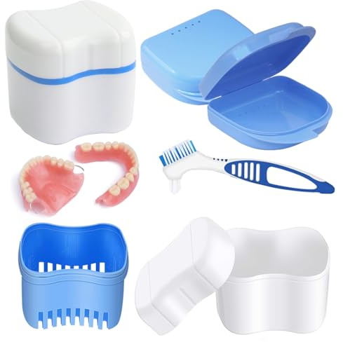 Boîte De Prothèse, Boite Dentier, Brossettes Interdentaire, Étuis De Prothèse Scovolini Interdentali, Pour Le Nettoyage Du Stockage Des Fausses Dents. (3 pièces bleues)