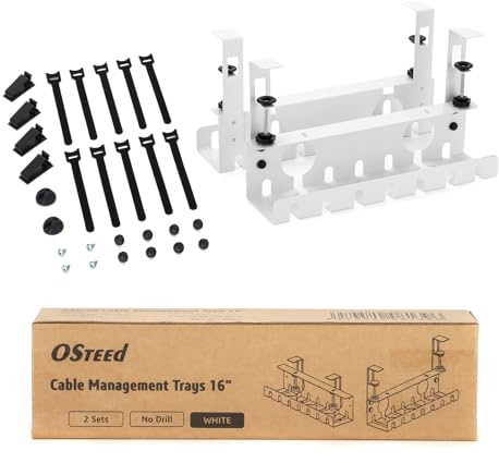 OSTeed Organizador de cables para debajo del escritorio, color blanco, no requiere taladro, organizador de cables con abrazaderas para el hogar y la oficina