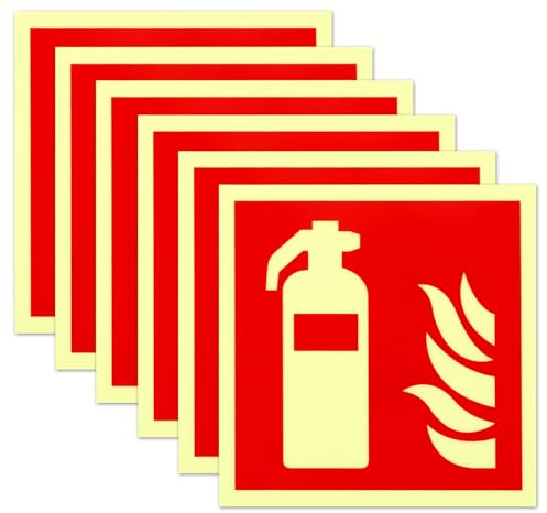 6 Piezas Señales de Extintor de Incendios 15 x 15 cm PVC Fotoluminiscente Autoadhesiva Señal de Protección contra Incendios Cartel Extintor Según ISO Símbolo de Extintor para Lugares Públicos