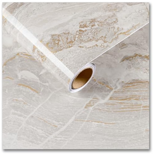 CRE8TIVE Beige Gold Marmor Folie Tapete Selbstklebend Klebefolie Möbel Marmoroptik Fototapete Selbstklebend Tapete Modern Folie Arbeitsplatte Fototapete Küche Wasserfest Schrankfolie 30cm x 200cm