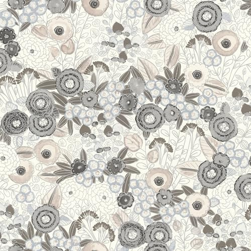 Rasch Tapeten 868920 - Vliestapete mit Blumen in Weiß, Beige, Blau und Grau aus der Kollektion Symphony - 10,05 m x 0,53 m (LxB)
