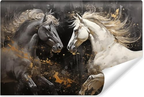 Muralo - 3D Tapete Vliestapete - Fototapete 3d Effekt - Tapete für Wohnzimmer Schlafzimmer Wandtapete - Fototapete - Zwei Pferde Motiv - Br.520cm x Hö.318cm