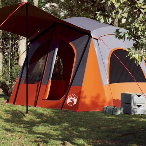 Tino Tech Campingzelt 5 Personen Outdoor Tent Grau und Orange 340x297x215 cm Polyester Winddicht Campingzelt Familienzelt Große Wurfzelt Festivalzelt Wurfzelte für Familie Trekkingzelt