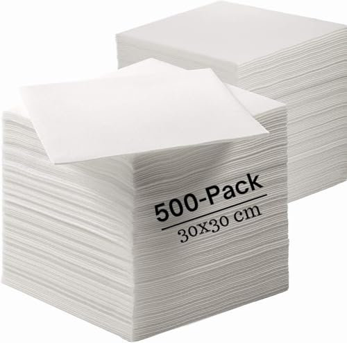 500 x White Serviettes Paper Napkins (30 x 30 cm) 1-Ply Strong Serviettes, Super Soft Paper Tissues, Cocktail Napkins, Disposable Napkin - Best for Christmas, Parties, Halloween, Thanksgiving