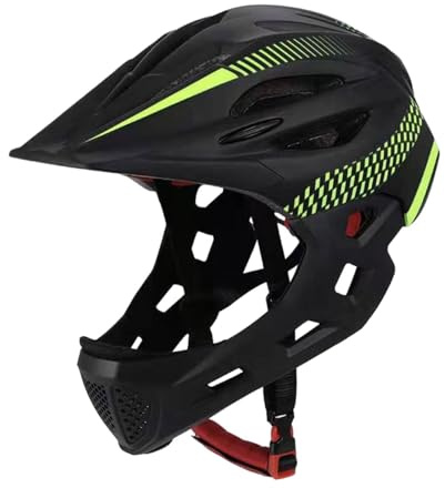 F Fityle Casco da Bici per Bambini, Casco Integrale, Casco da Ciclismo Portatile Regolabile, Casco da Bicicletta per Bambini, per Skateboard, Arrampicata su, Nero Verde
