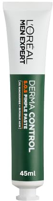 L'Oréal Men Expert Pimple Cream, Derma Control S.O.S Pimple Paste 45ml | 2-In-1 Mask, Overnight Spot Treatment for Oily, Blemish-Prone Skin with Niacinamide & Glycolic Acid to Unclog Pores