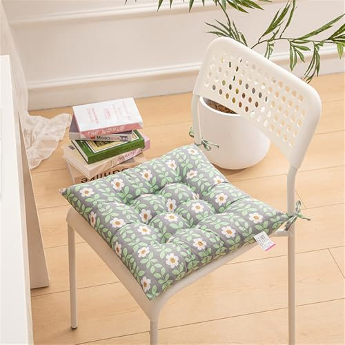 Morbuy Bunter Druck Sitzkissen, Sitzkissen Outdoor & Indoor, Weiches stuhlkissen mit Bändern, 40x40cm Sitzauflagen Gartenmöbel, Steppkissen Stuhlkissen für Esszimmer (Grüne Blätter,2er-Set)