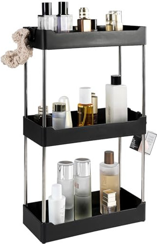 Sinofort Makeup Organiser, 3 Tiers Skincare Cosmetic Organizer, Dressing Table Organiser for Lipsticks, Jewelery, Brush, Vanity Desk, Bedroom (Black)