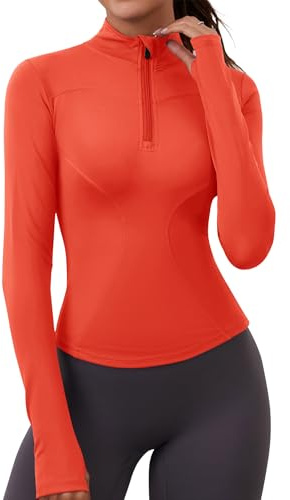 iWoo Sportskjorta dam, sport, topp, andas, löpartröja, sportjacka, lätt löparjacka, dam, halv dragkedja, sweatshirt, Activewear för vandring, gym, yoga, löpning, apelsin, S