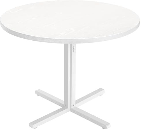 VASAGLE Tavolo da Pranzo Rotondo, Tavolino da Cucina per 4 Persone, Stile Rustico, Piano Resistente all'Acqua, diam. 80 cm, Altezza 74,8 cm, Sala da Pranzo, Soggiorno, Bianco Neve KDT082W01