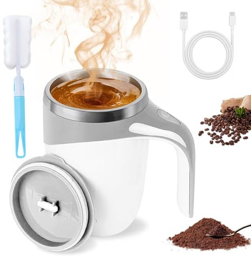 Twshiny Self Stirring Mug, Automatic Magnetic Stirring Coffee Mug Rechargeable Auto Self Stirring Cup with Lid 30S Fast Stirring Smart Cup for Home,Office,School,Travel (White)