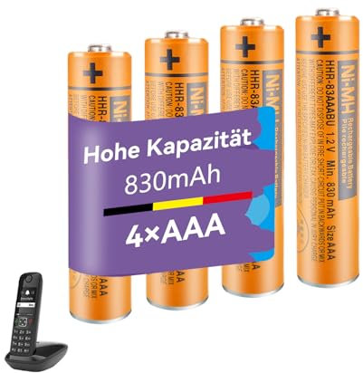 NI-MH Akku 830mAh (1.2V) für Schnurlos Telefone, HHR-83AAABU Wiederaufladbare Batterien AAA für Gigaset Mobilteile - 4 Stück