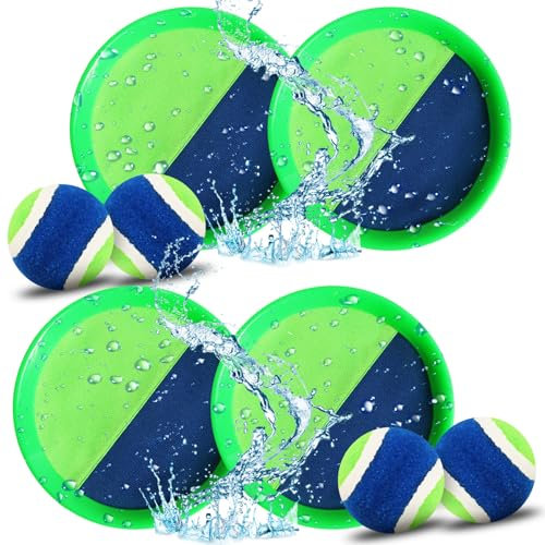 CESHMD Klettballspiel für Kinder, Kinder Klettspiel Ball mit 4 Fangscheiben und 4 Bällen, Strandspielzeug Wurfspiel Outdoor Spiele ab 3 4 5 6 7 8 9 für Jahre Mädchen Junge